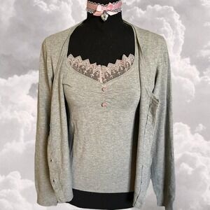 2 piece Japanese Brand Cardigan Top Office Coquette set Small